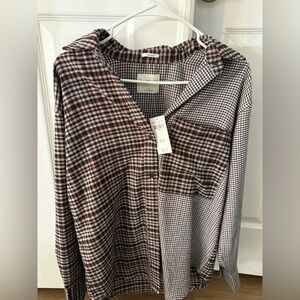 Abercrombie Flannel Button Up Checkered Shirt Black and Brown New With Tags